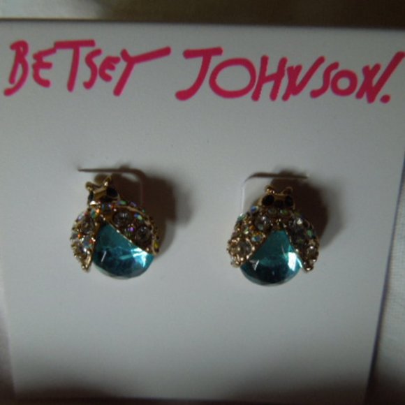 NWT Betsey Johnson Blue Glass Bug Stud Earrings - Picture 5 of 5